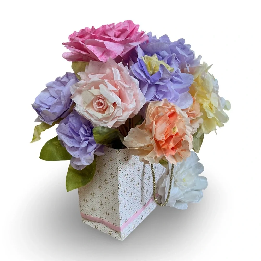 Handmade Paper Flowers Floral Arrangement in Decorative Bag Centerpiece